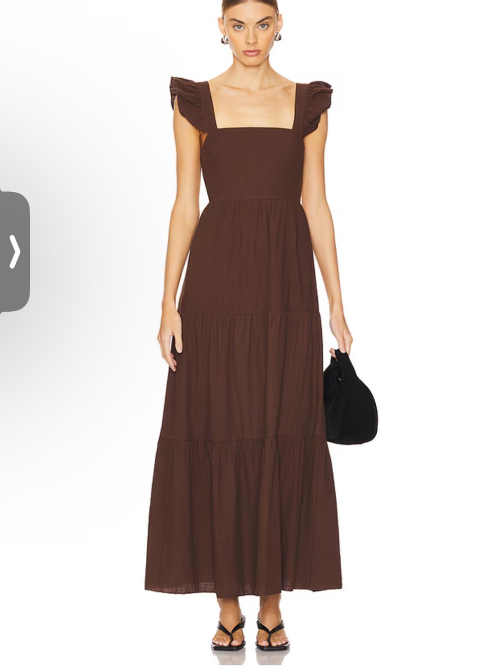 Square-Neck Ruffle Strap Maxi Dress in Brown SNDYS NWT revolve